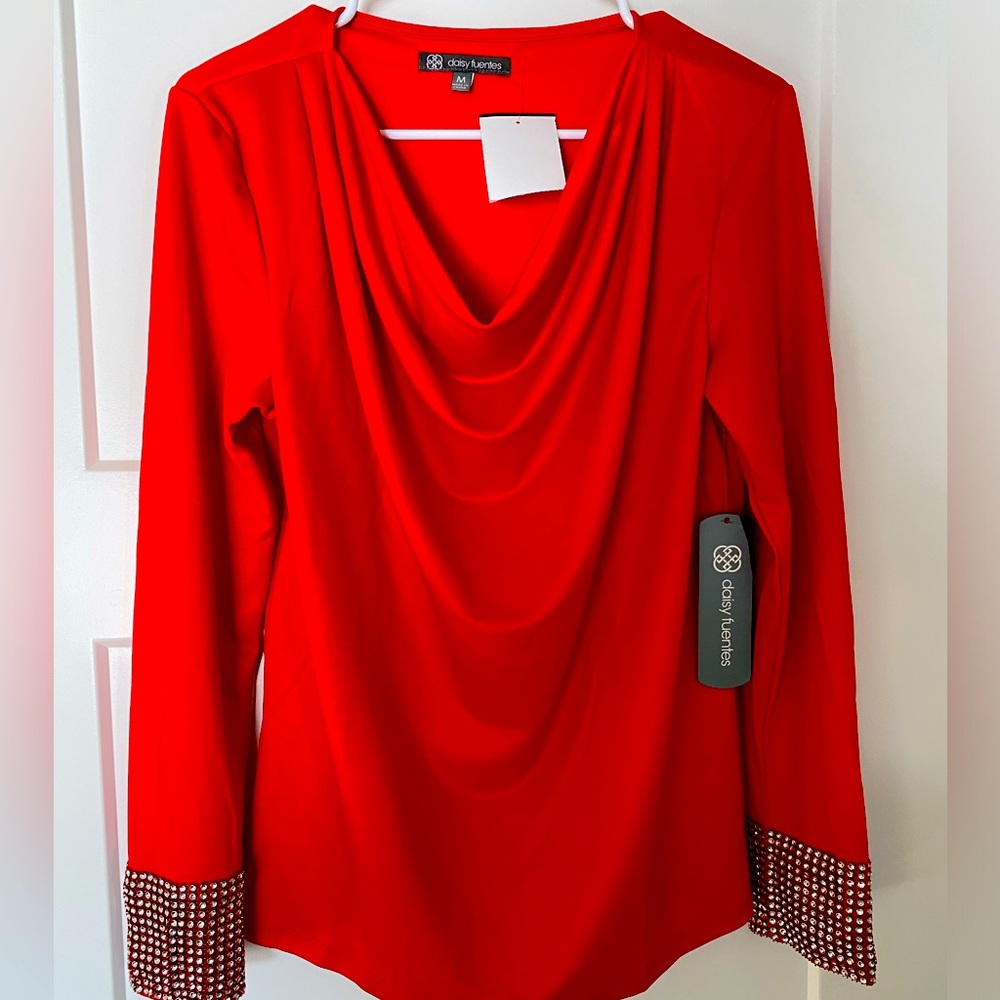 Daisy Fuentes Bright Red Draped Neckline  Blouse/Top Medium